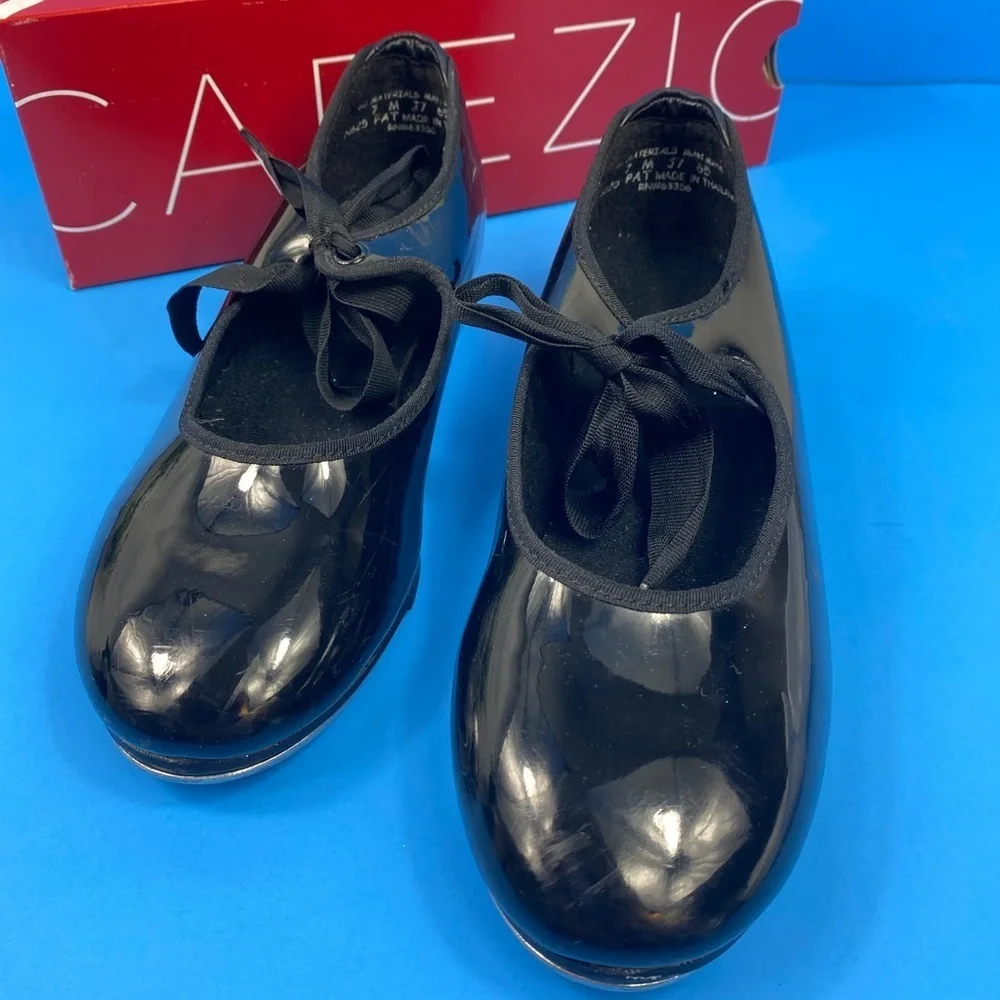 Capezio TeleTone Tap Dance Shoes Black Patent SIZE 7M